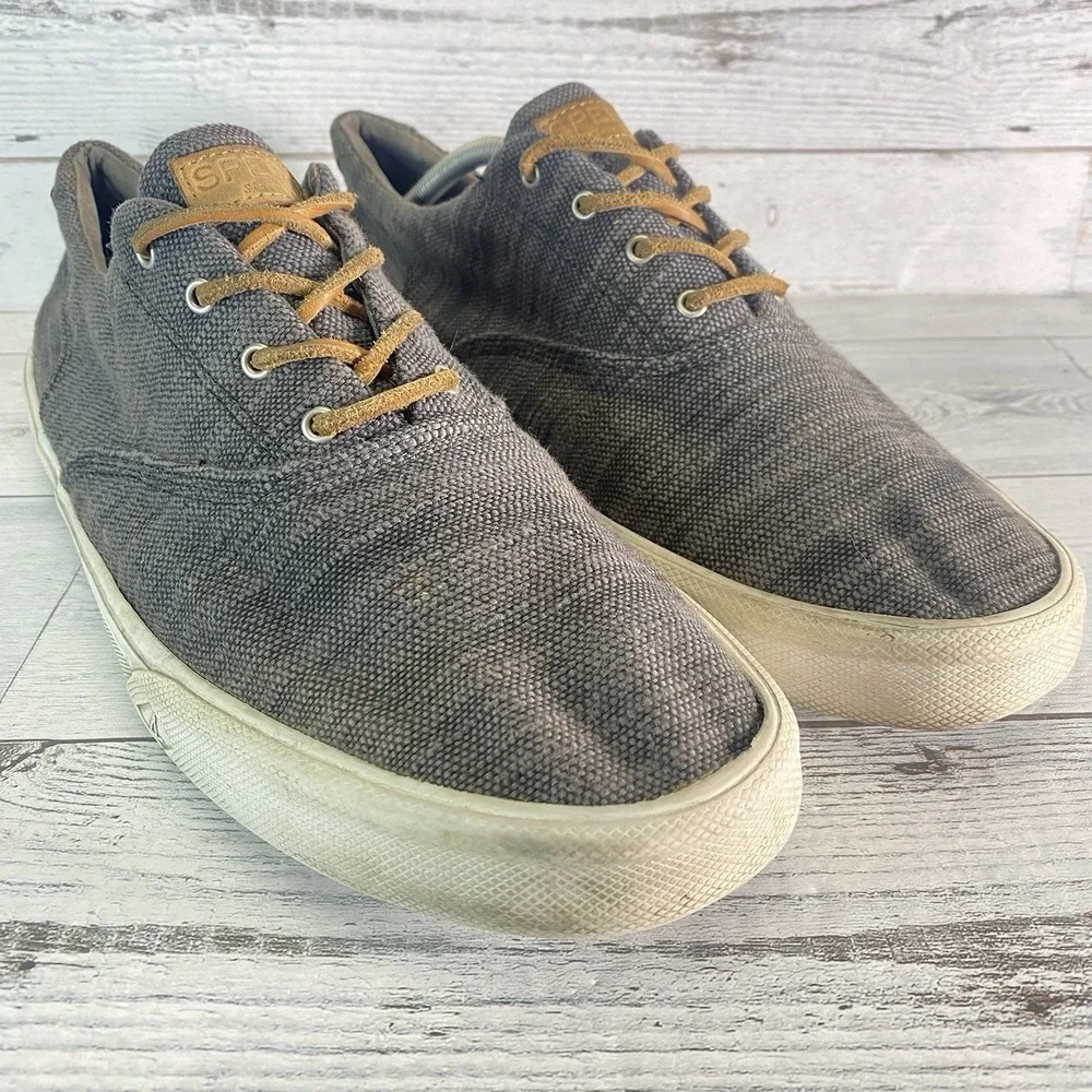 Sperry Shoes Mens 12 Gray Canvas Casual Nautical Preppy Leisure Comfy Sneakers